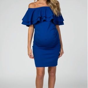 Royal Blue Off Shoulder Ruched Maternity Dress
